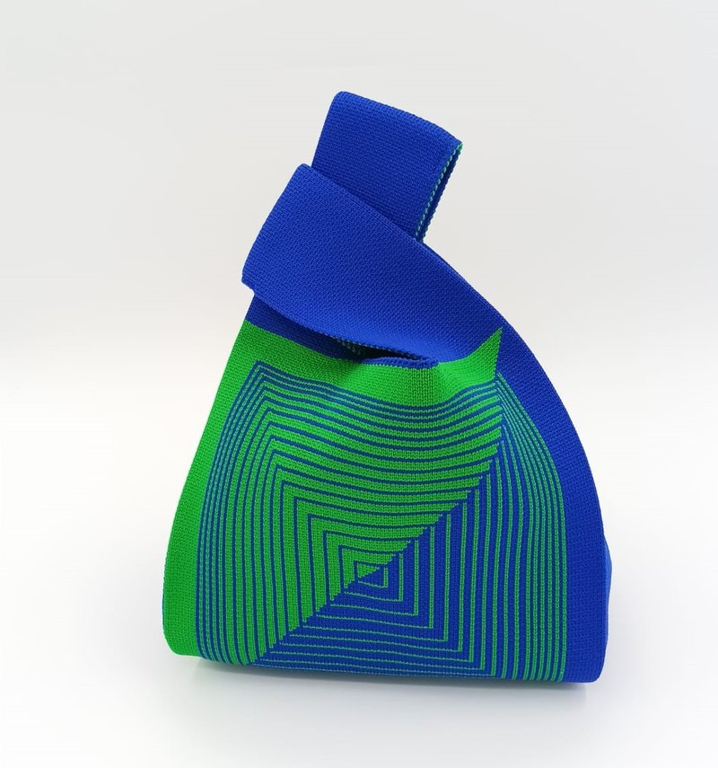 背心形针织条纹手提袋手提包 - 手提包/手提袋 - 棉．麻 蓝色