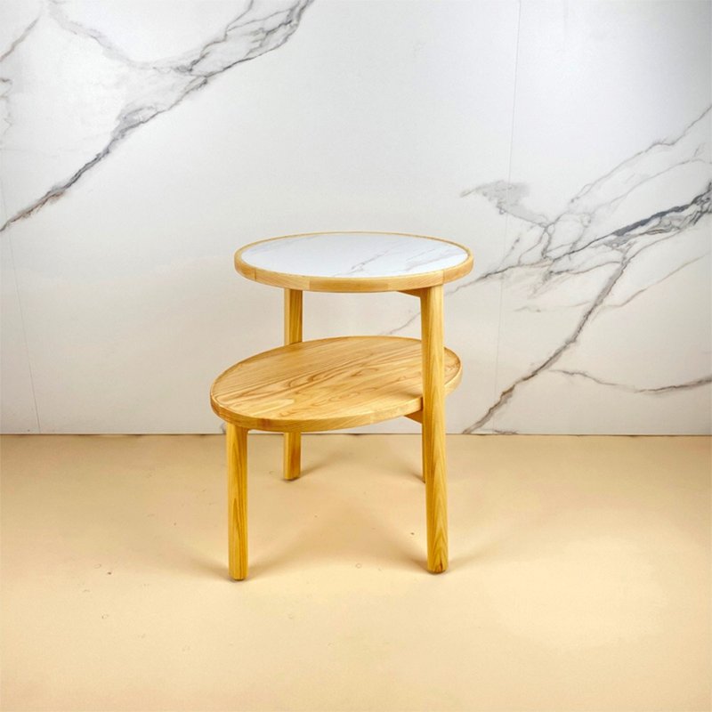 实木 搭配 岩板 茶几 高低层次 白腊木 原木色 浅色系 客厅边几 - 餐桌/书桌 - 木头 金色