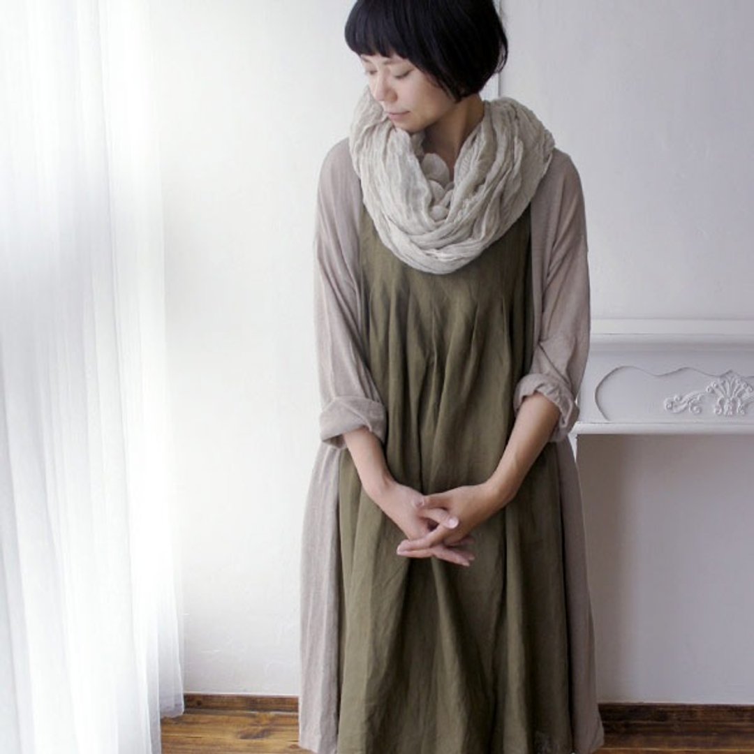 SALE 30％OFF【armoire*】100% 亚麻无袖洋装 [gnm-31] - 洋装/连衣裙 - 棉 卡其色
