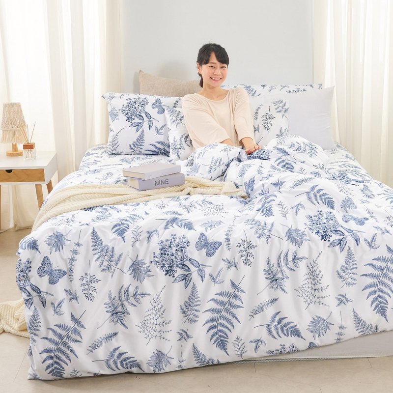床包被套组-单人/双人/加大/ 舒柔棉 / 墨叶迷蝶 台湾制 - 寝具 - 其他材质 白色
