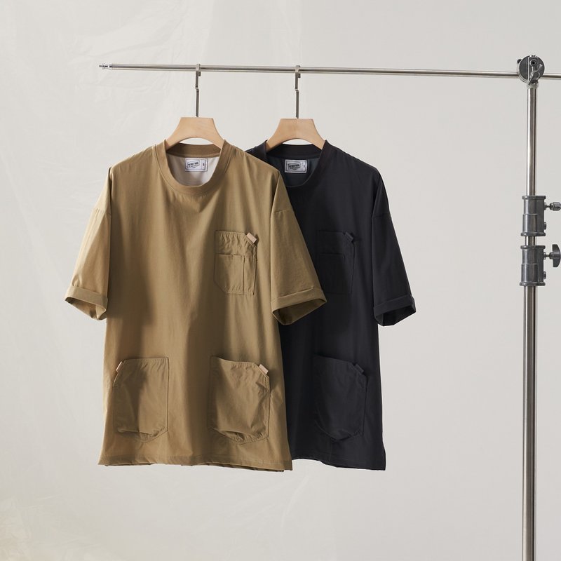 冰凉感轻薄多口袋透气T恤/中性 /简约款式/机能/情侣/礼物/防泼水 - 男装上衣/T 恤 - 防水材质 卡其色