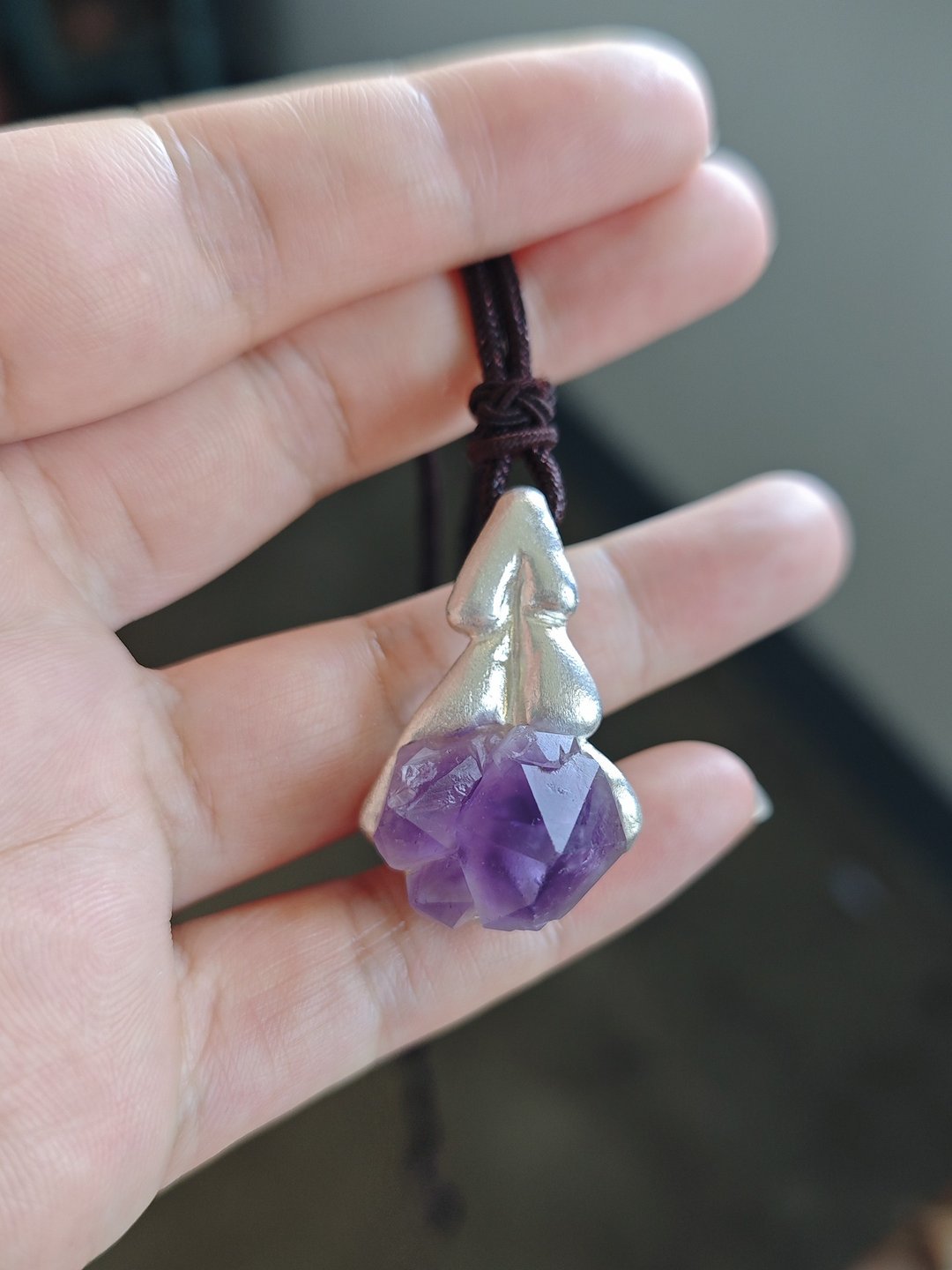 原创孤品 紫水晶原石矿石纯银吊坠 - 吊饰 - 水晶 紫色