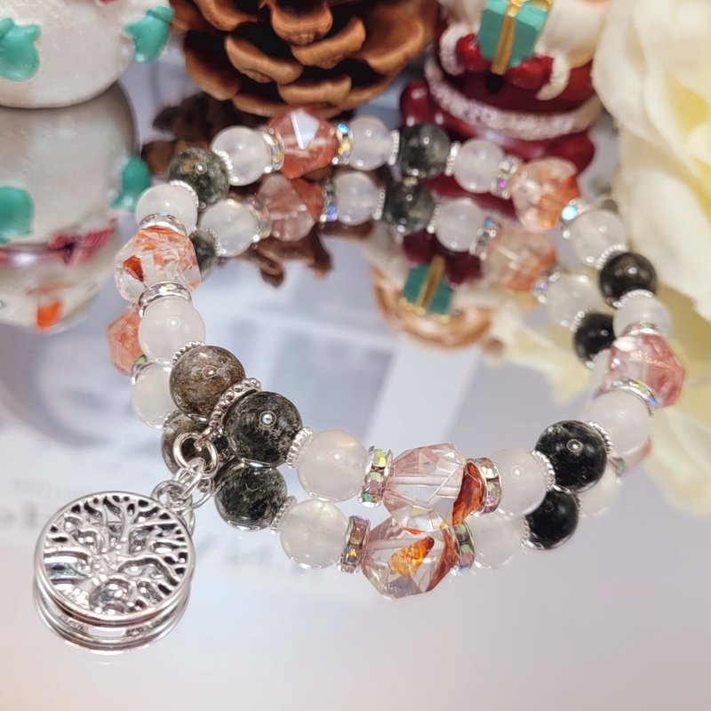 AgIo。桃花人缘事业招财/月光石/绿幽灵/红胶花。设计款手链 - 手链/手环 - 水晶 