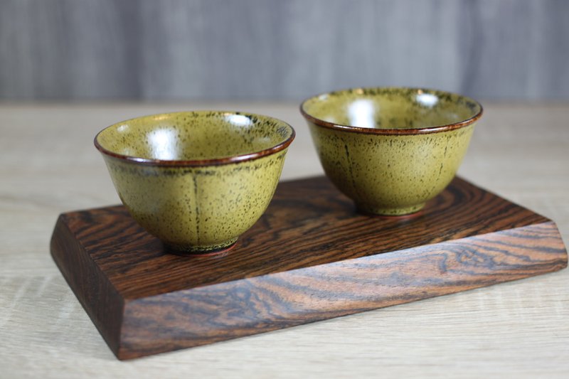 【钟声响起】鳝黄 天目釉 葵口对杯 莺歌名家叶敏祥作品 - 茶具/茶杯 - 陶 