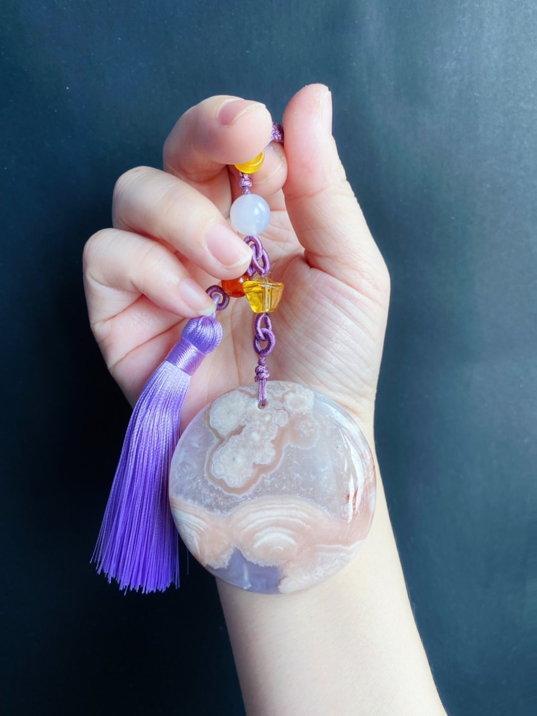 【售出】樱花玛瑙 爆晶粉紫星空沙漠 水晶 钥匙扣 包挂 闺密 天然 - 钥匙链/钥匙包 - 水晶 紫色
