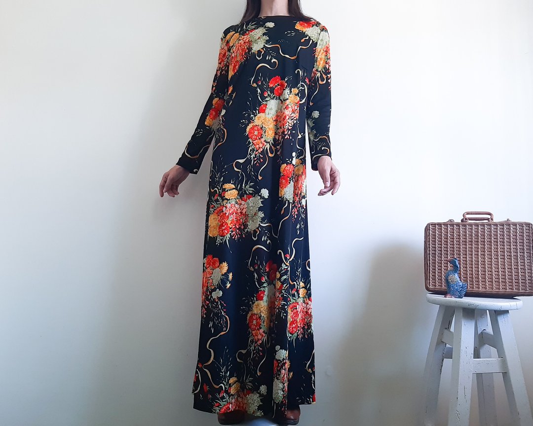 复古花卉长裙 复古 1970 年代嬉皮花卉印花 如此美丽 - 洋装/连衣裙 - 聚酯纤维 多色