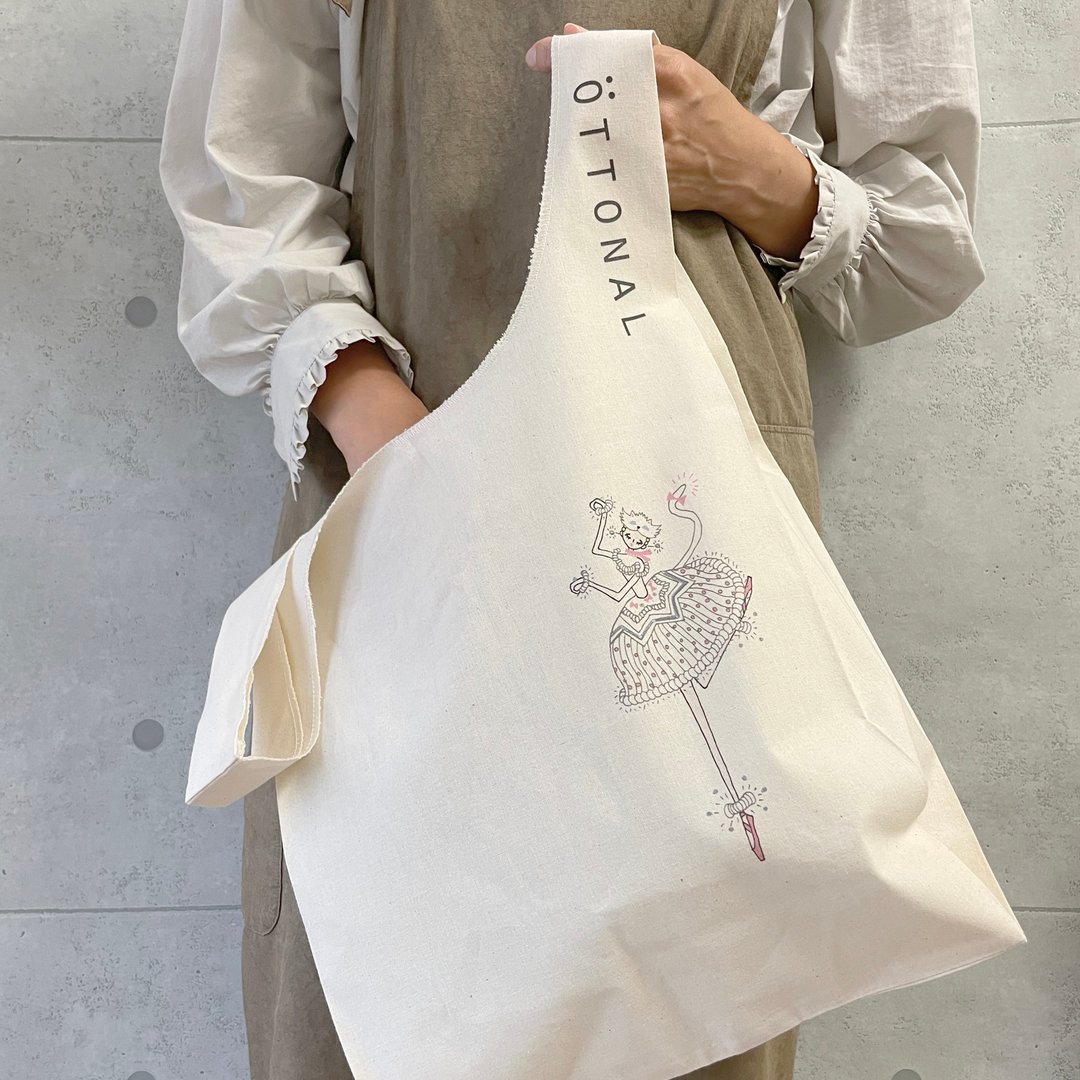 Cotton Marche Bag M size  White Cat - 手提包/手提袋 - 棉 白色