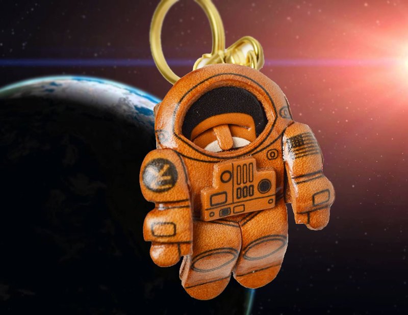 宇宙飛行士　本革キーホルダー　日本製手作り　立体造形のVANCA - 钥匙链/钥匙包 - 真皮 咖啡色