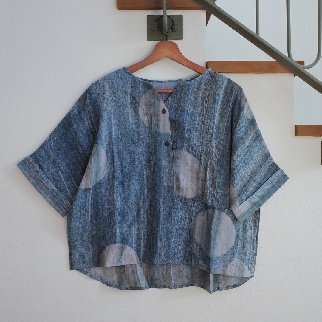 n a t u r e blouse - 女装上衣 - 棉 蓝色