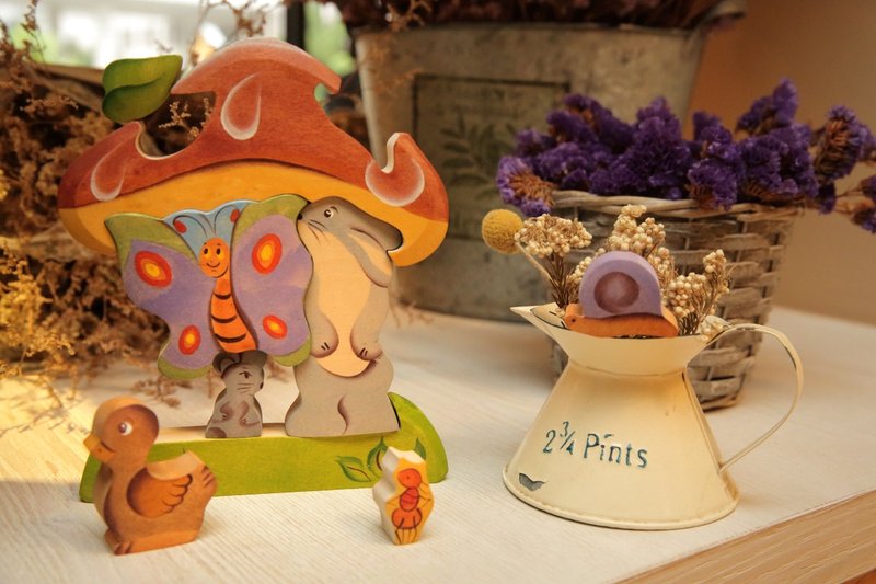 蘑菇下立体木头拼图 - 玩具/玩偶 - 木头 红色