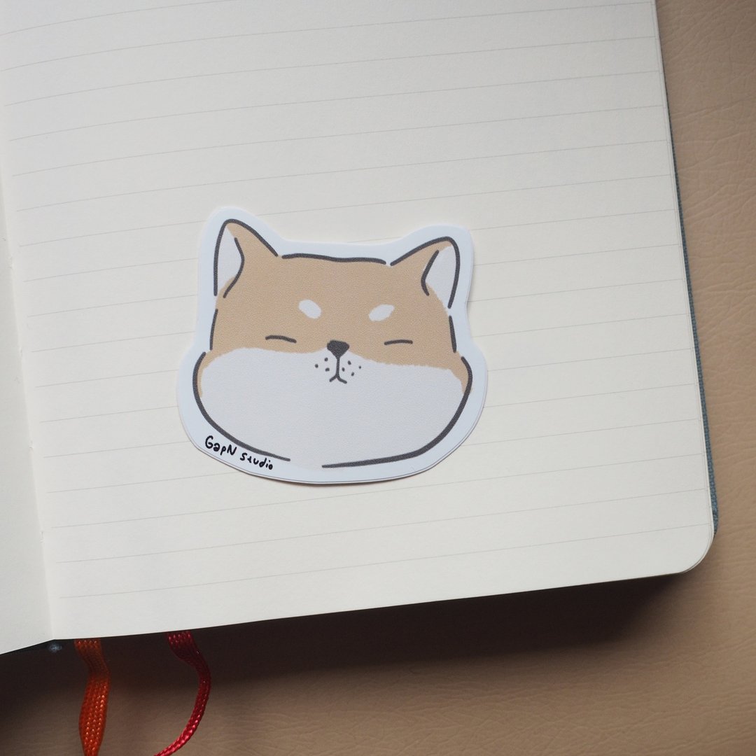 Furry Shiba Inu dog stickers - 贴纸 - 防水材质 咖啡色