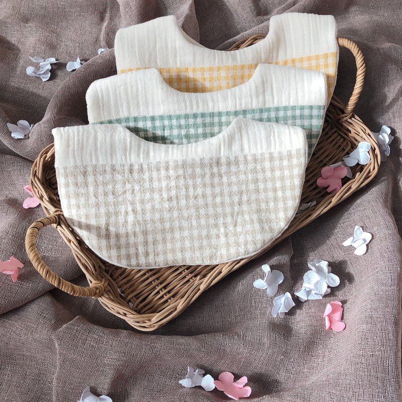 婴儿围兜格子围兜 - 围嘴/口水巾 - 棉．麻 黄色