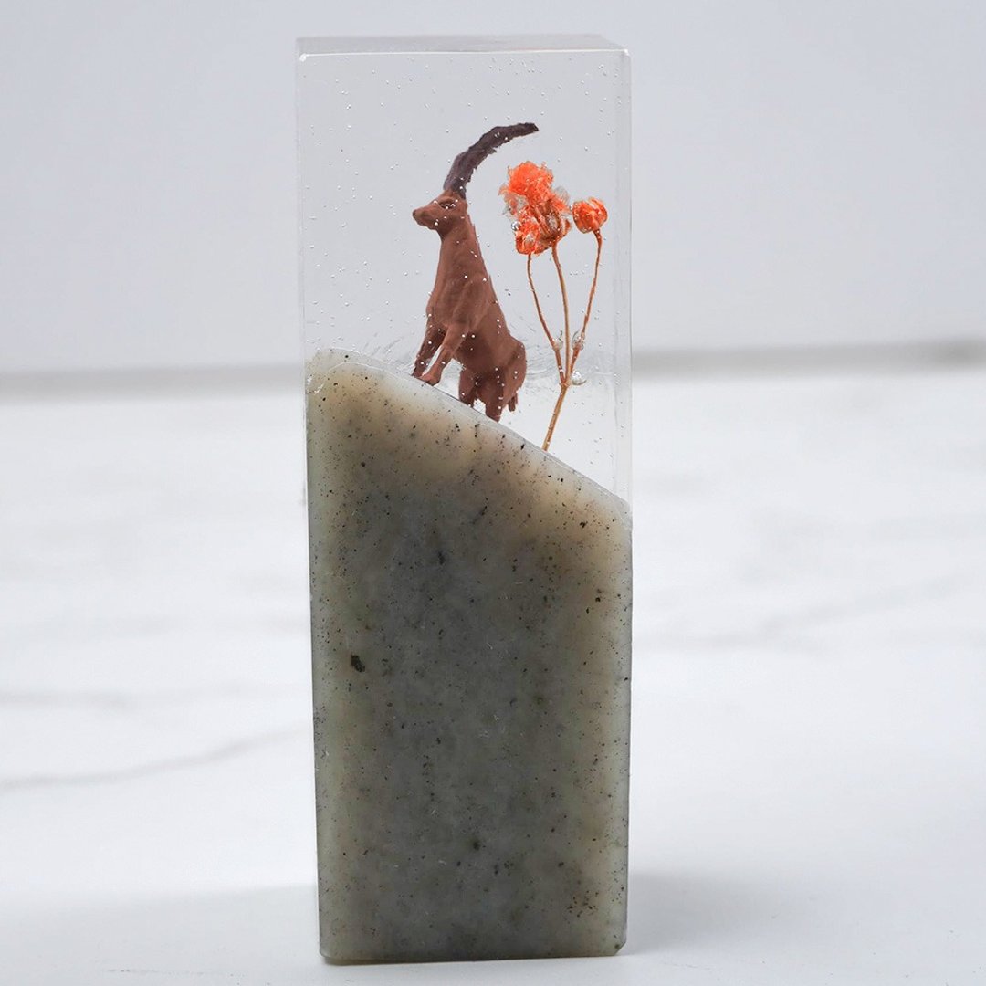 定制化手工印章-|永生花与羊树脂印章 1.8x 18 CM|篆刻印章 - 印章/印台 - 石头 