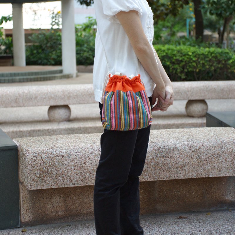 三合一肩背/斜背/手提束口水桶包 ~ 彩色民族条子(A24) RS - 侧背包/斜挎包 - 棉 多色