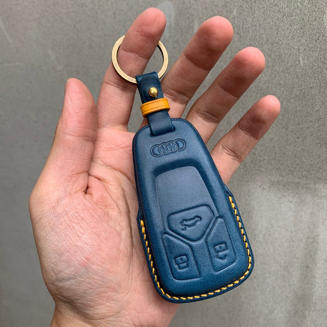 Audi 奥迪 Buttero 汽车钥匙皮套 A6 Q5 Q7 A8 R8 RS TT e tron - 钥匙链/钥匙包 - 真皮 蓝色
