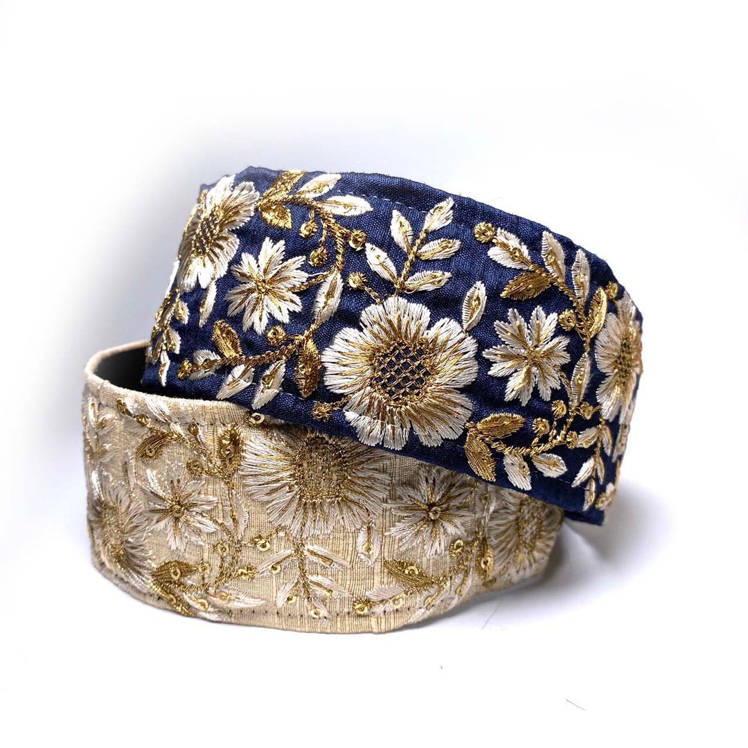 Painless Headband Indian Embroidery Hair Accessory Easy Wide 50mm Luxurious UHR-283 - 发饰 - 绣线 白色