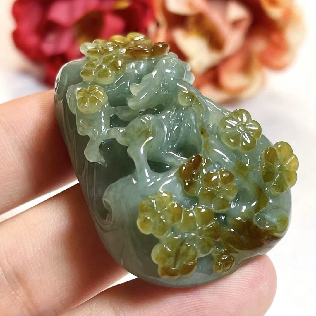 多宝晶石/天然翡翠A货梅花鹿/蓝水翡翠/老坑翡翠/加官进禄/附证书 - 项链 - 玉石 蓝色