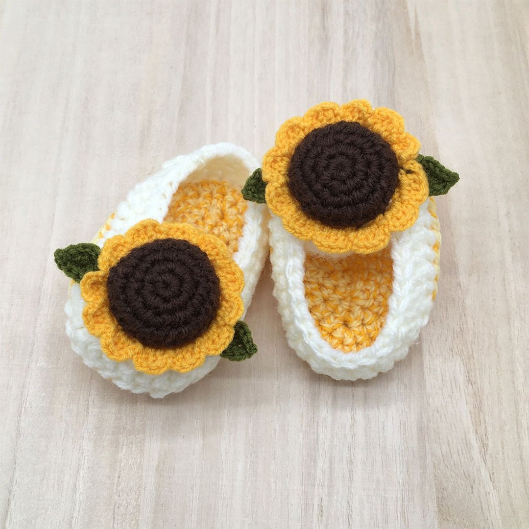 Sunflower Baby Booties Crochet Shoes, Socks, Slipper, Boots, Footwear - Flower - 婴儿鞋 - 棉 橘色