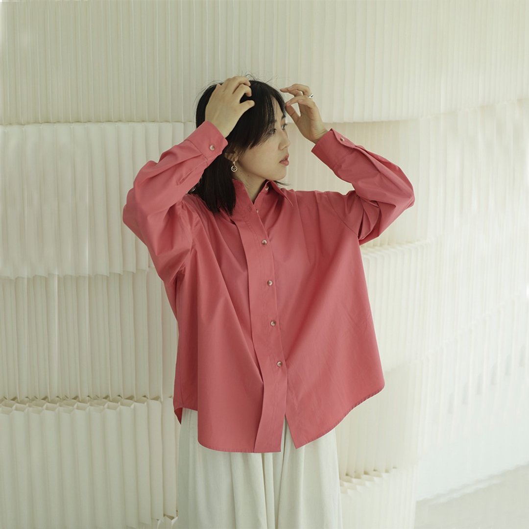 HAOLIAO Oversized休闲衬衫 纯色单排扣宽门襟通勤长袖 圣诞配色 - 女装衬衫 - 棉 多色