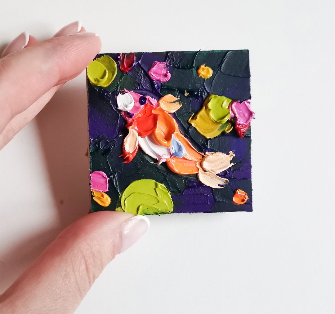 锦鲤 油畫原作 手工油畫 掛畫 油畫 koi Fish Painting Impasto Oil Painting by Verafe - 海报/装饰画/版画 - 其他材质 橘色