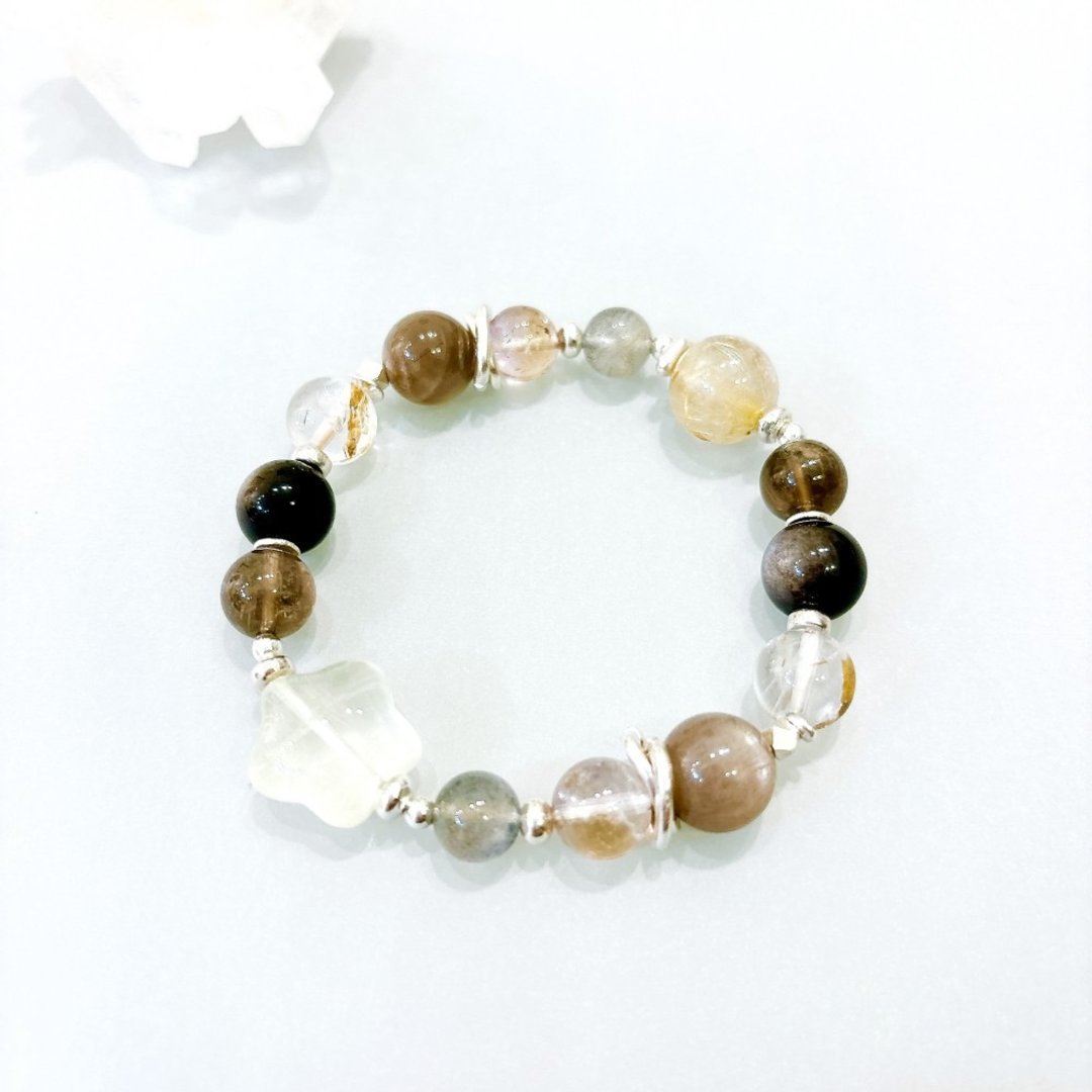 Ops Citrine silver bracelet-黄水晶/茶晶/黑太阳骨干/黑曜石/银 - 手链/手环 - 宝石 多色