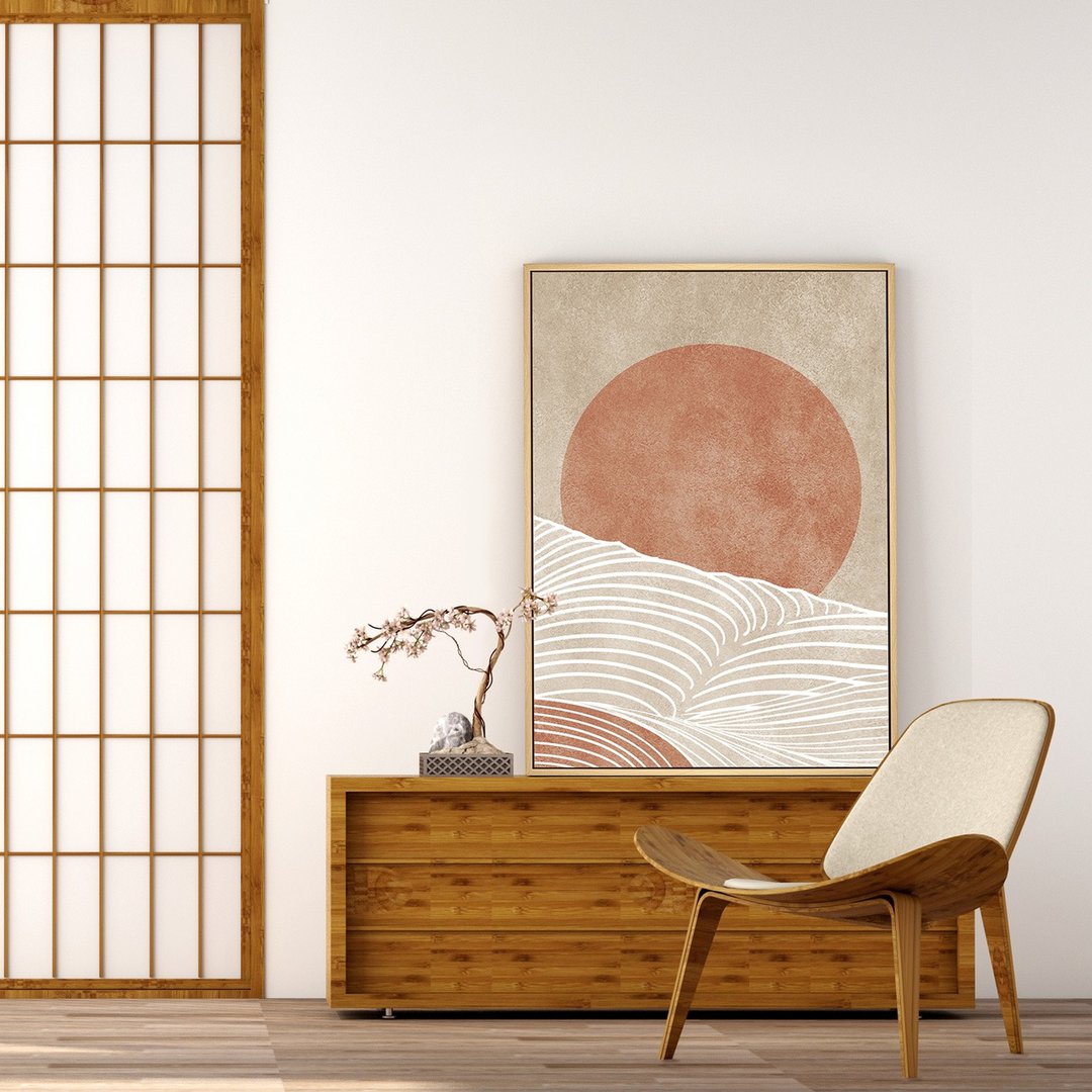 红日东升 II - 暖色系线条日式挂画/客厅挂画/居家布置 - 海报/装饰画/版画 - 棉 卡其色