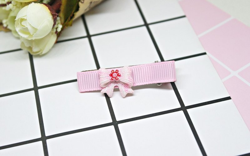 女孩儿发饰=> 小红花蝴蝶结－发夹系列－(邮寄包邮) #女孩儿头饰 - 发饰 - 塑料 粉红色