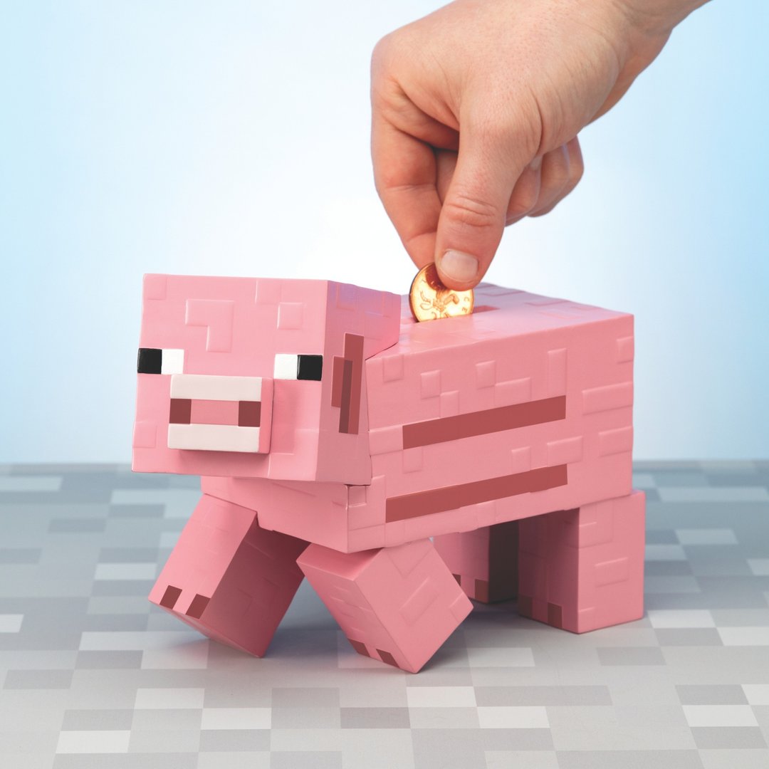 【英国入口】官方授权Minecraft Pig 钱罂 - 储蓄罐 - 塑料 粉红色