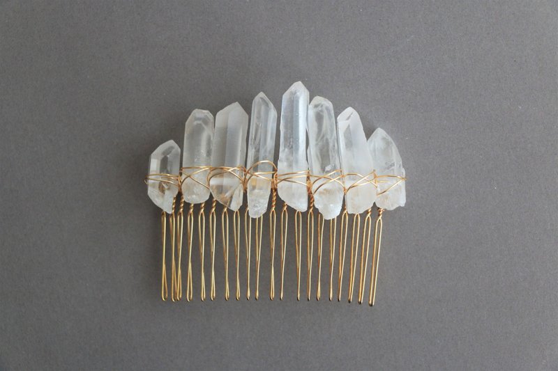 天然白水晶发梳 天然水晶发饰 新娘发饰 - 发饰 - 宝石 白色