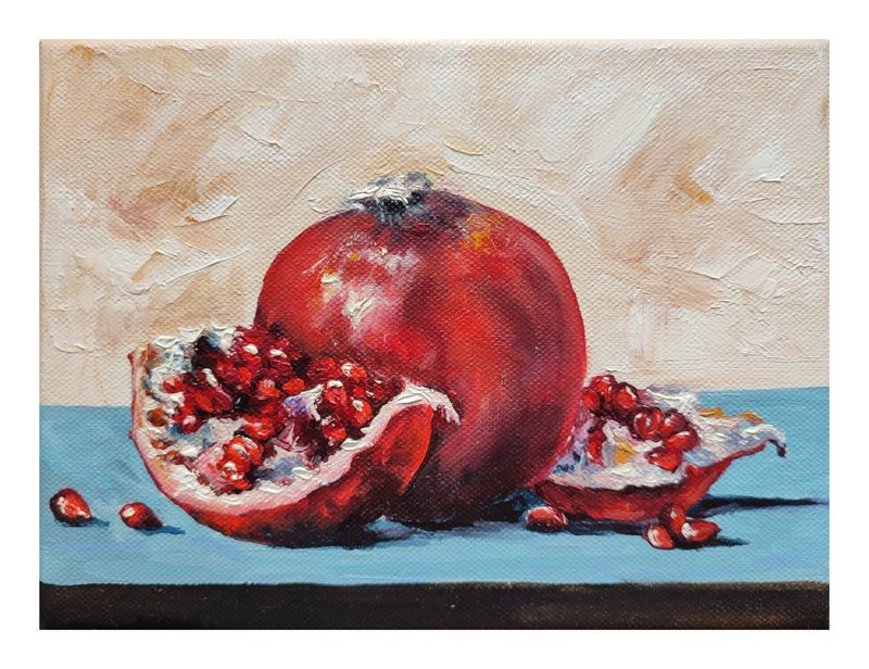 石榴 Pomegranate, 家居装饰画 Fruits Painting, Original Art, Hand-Paint Painting Painting 挂画 静物 - 海报/装饰画/版画 - 其他材质 红色