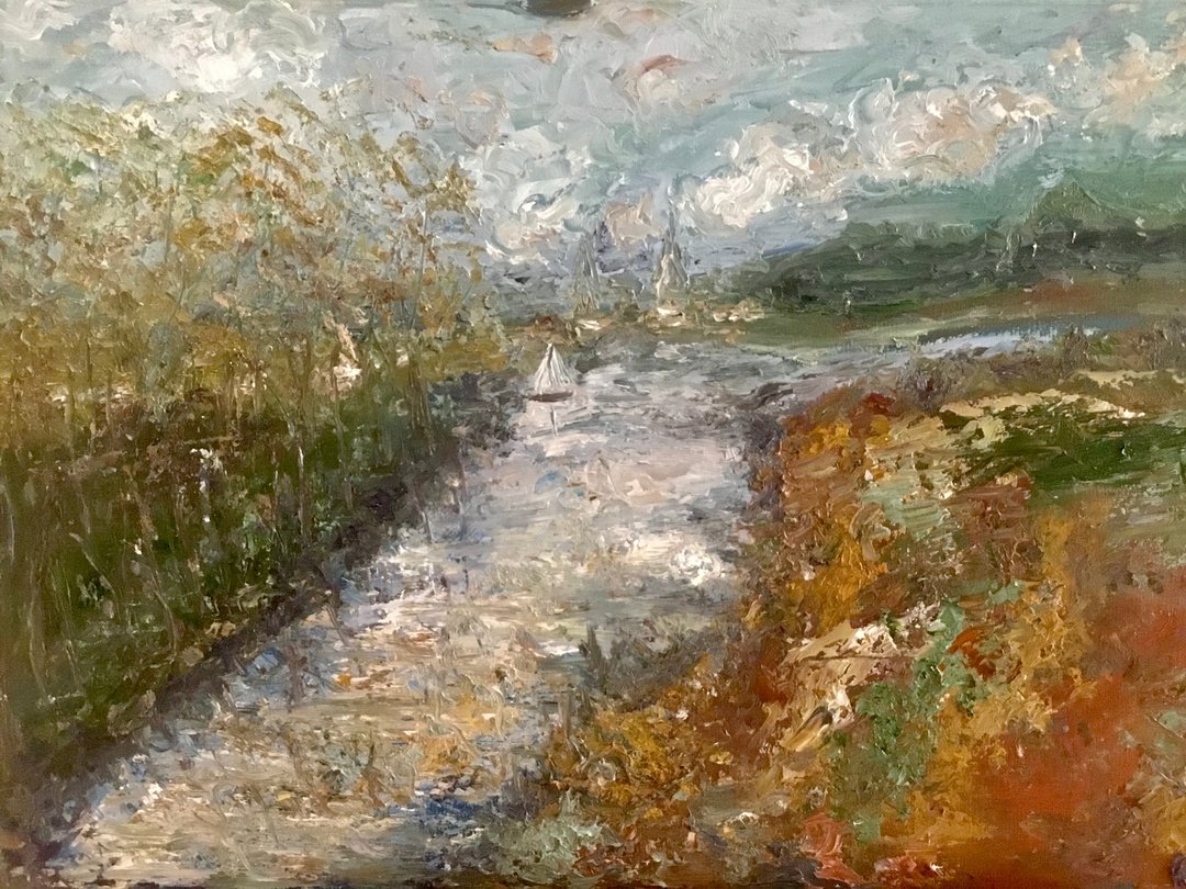Semi abstract river landscape painting,original oil painting on canvas - 墙贴/壁贴 - 其他材质 蓝色
