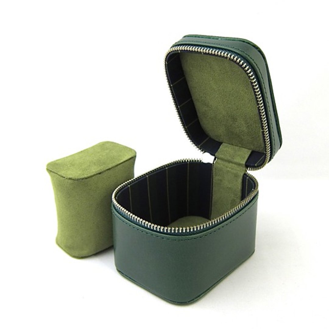 Sturdy Watch Case Hard Case Watch Watch Storage Mobile Phone Zipper Closure Stylish Stripe Genuine Leather Italian Vachetta Leather Vegetable Tanned Leather - 女表 - 真皮 绿色