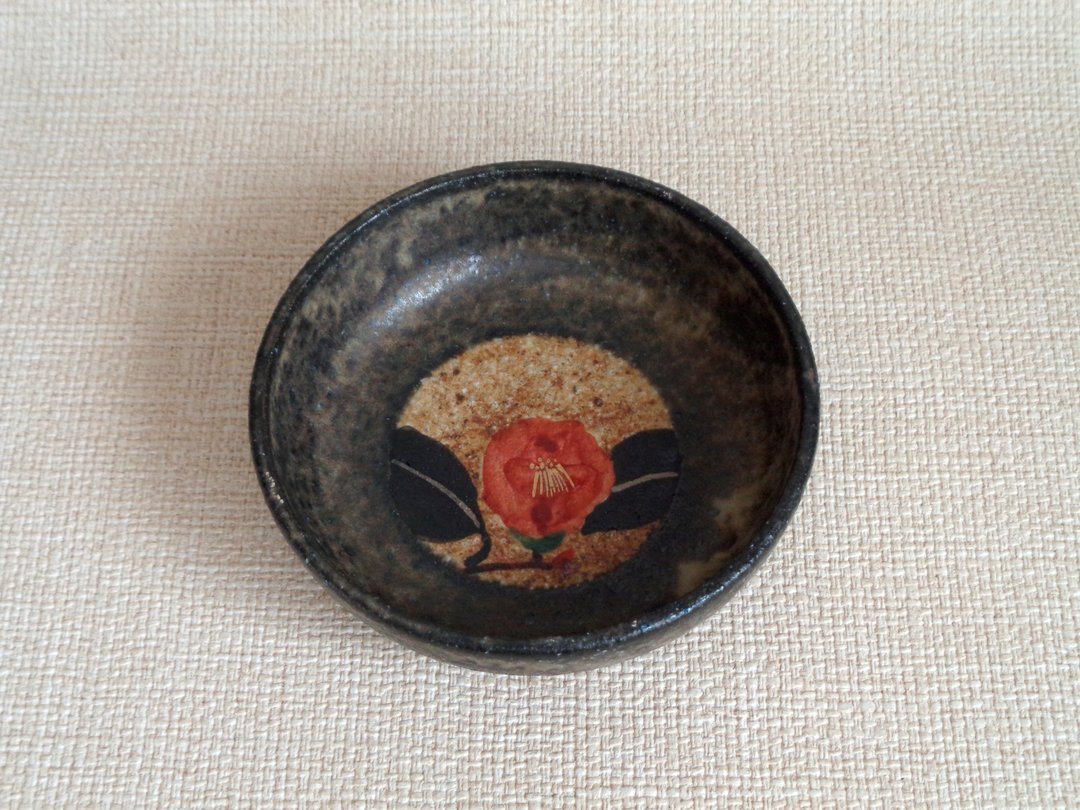 浅钵 金银彩红山茶 a - 碗 - 陶 黑色