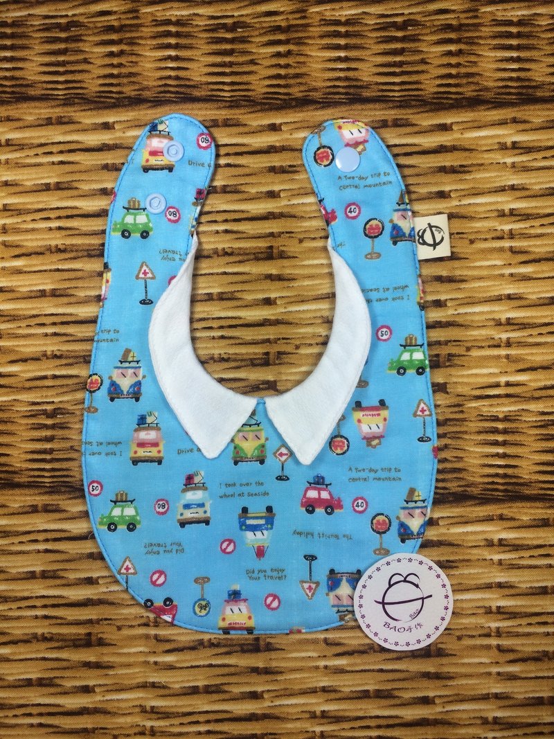 衬衫领噗噗车口水巾围兜 - 围嘴/口水巾 - 棉．麻 蓝色