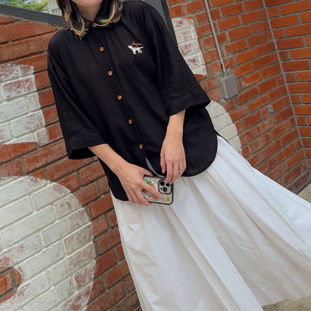 Oliver oversize linen Shirt 麻布 衬衫 Black 黑色的 - 女装衬衫 - 棉 黑色