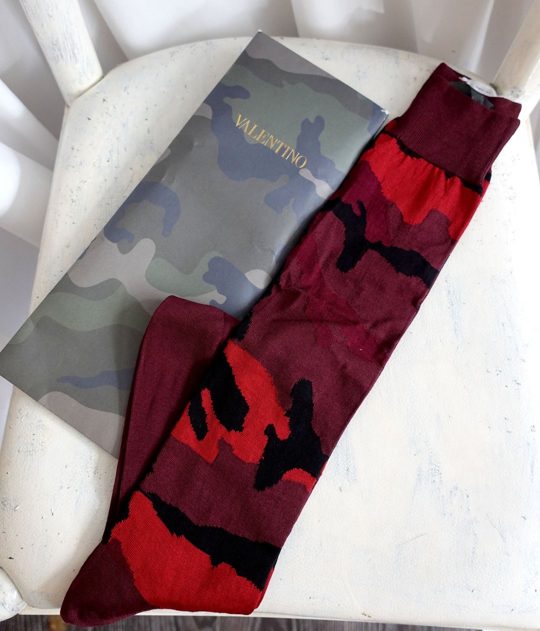 Valentino 红色迷彩长袜 L码 适合40-45脚掌 全新 有卡套包装挂牌 - 袜子 - 棉 红色