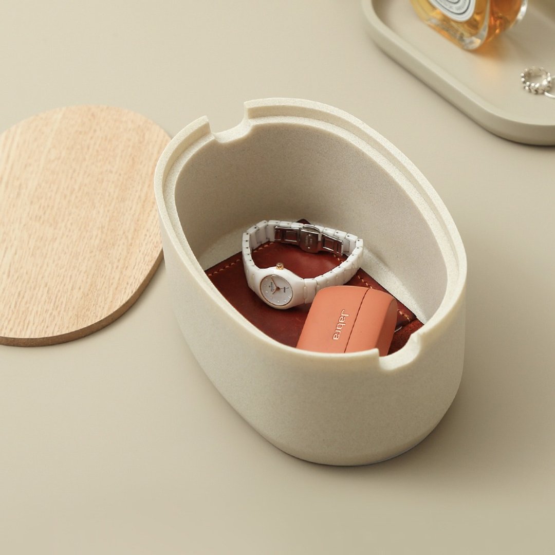 日本ideaco 砂岩浅型椭圆形收纳盒(小)-多色可选 - 收纳用品 - 其他材质 白色