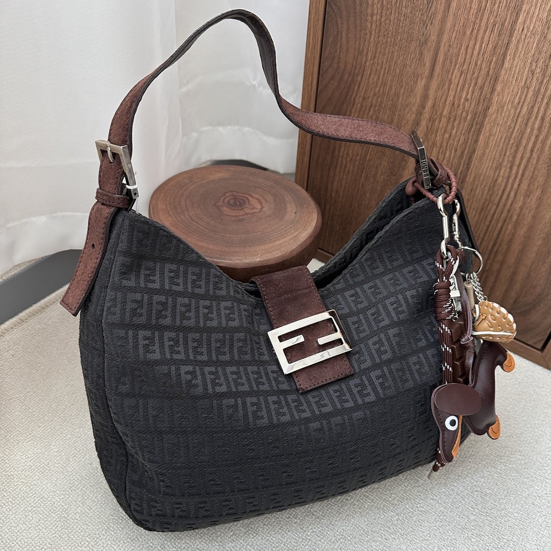 FENDI 芬迪 Zucchino 图案 单肩包 - 侧背包/斜挎包 - 棉 咖啡色