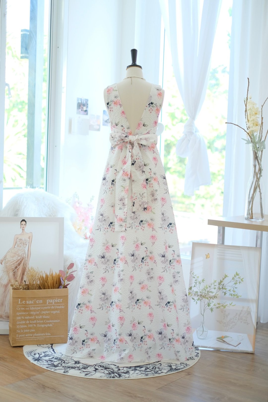 印花长洋装 伴娘服 派对礼服 - 洋装/连衣裙 - 聚酯纤维 白色