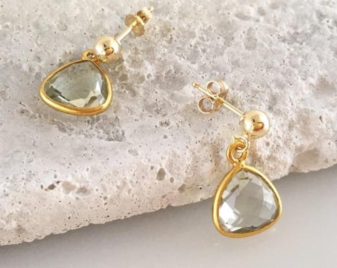 Green Quartz ◇ K14GF Earrings - 耳环/耳夹 - 宝石 