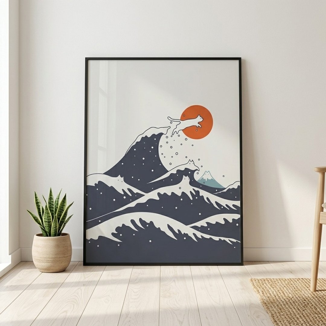 【独家版画】ilovedoodles | 猫咪地景55C-冲浪高高猫猫 - 海报/装饰画/版画 - 纸 