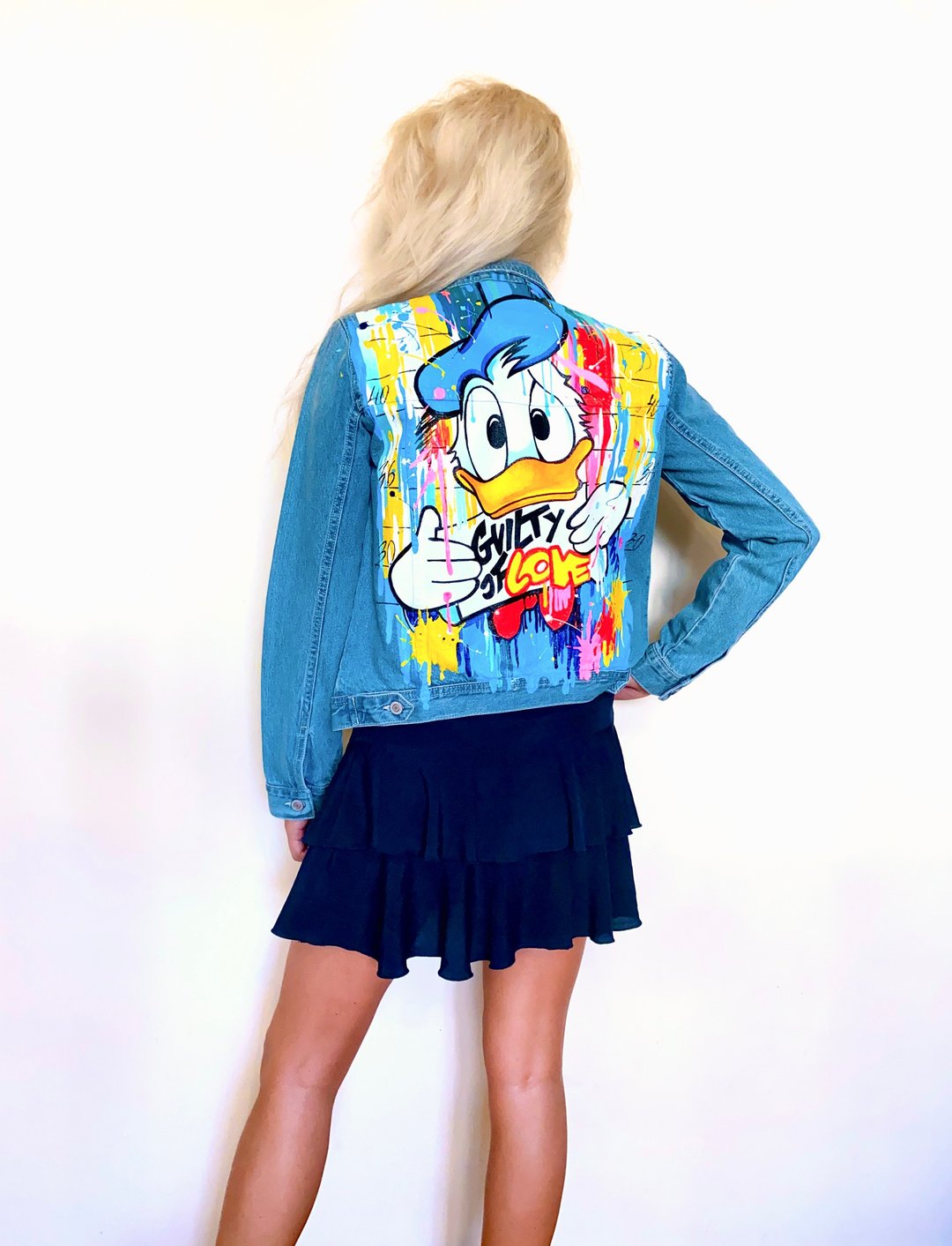Painted denim jacket, handmade jacket, custom jacket, Donald Duck - 女装休闲/机能外套 - 棉 多色