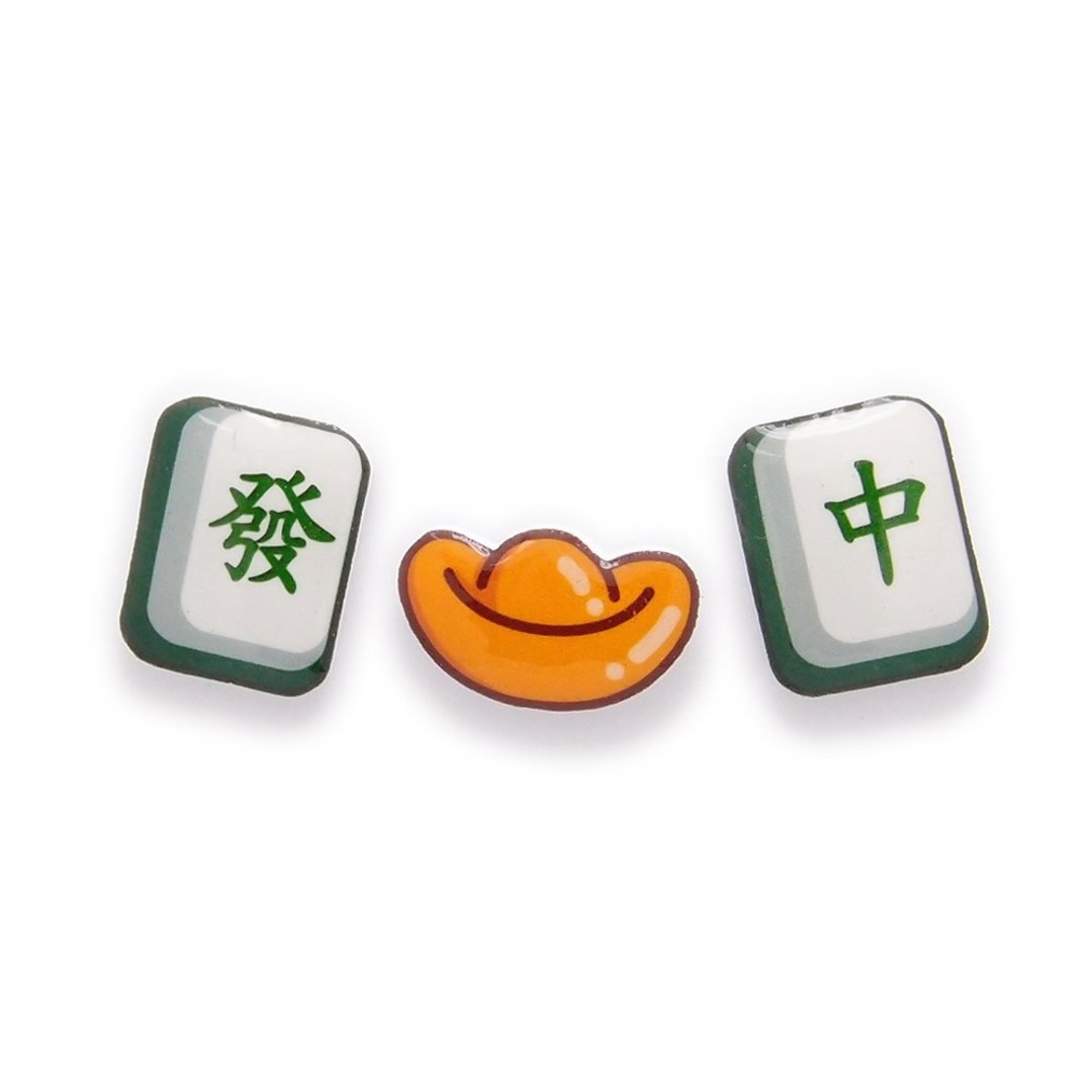 Fox Garden 手作新春 麻将元宝 耳环/耳针/耳夹 (若无指定,以透明耳夹出货)  - 耳环/耳夹 - 塑料 