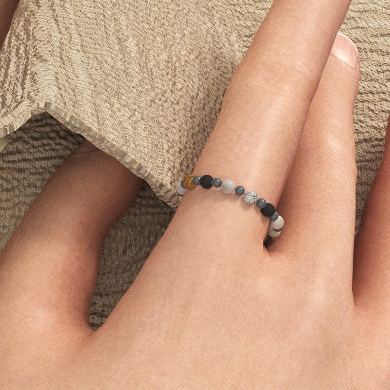 毕加索石圆珠戒指 | 串珠戒指 | 手工 | 半宝石 | 天然石 - 戒指 - 半宝石 灰色