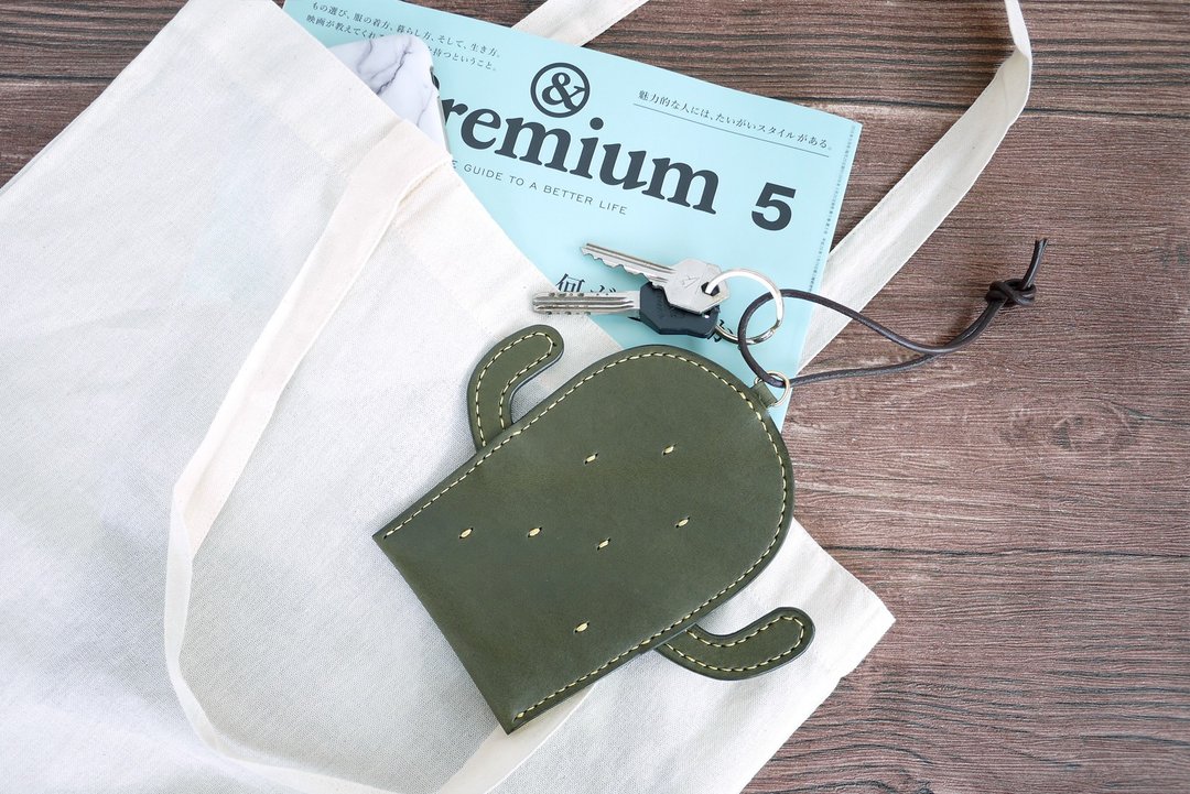 CHD04 仙人掌钥匙零钱包 Cactus Keychain Purse - 零钱包 - 真皮 绿色
