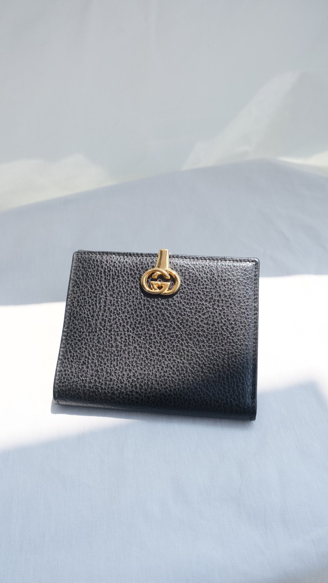 日本中古二手Vintage GUCCI 古驰黑色皮钱包 外加金色链条 - 皮夹/钱包 - 真皮 黑色