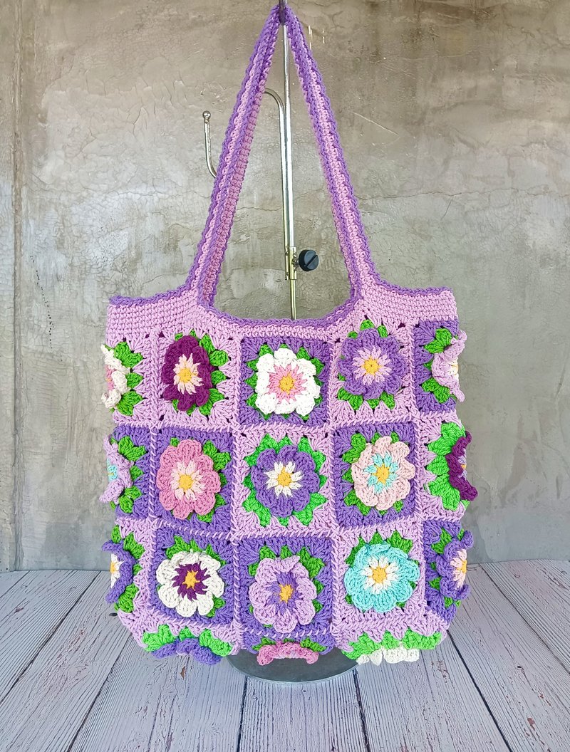 Granny Square 手提花袋 - 手提包/手提袋 - 棉．麻 
