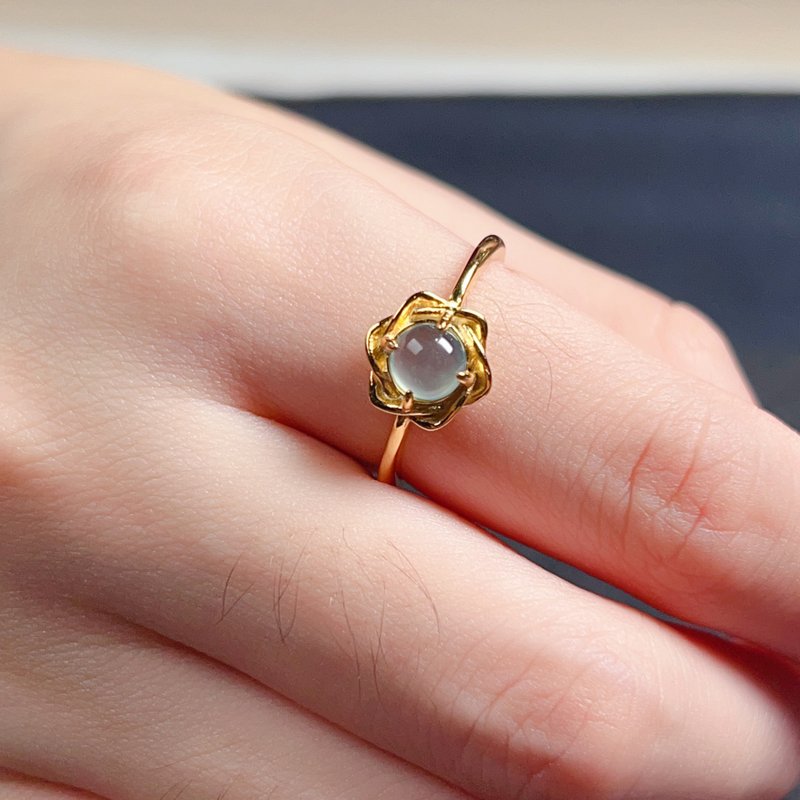 冰玻种翡翠蛋面戒指 925纯银 | 天然缅甸玉A货翡翠 | 送礼 - 戒指 - 玉石 透明