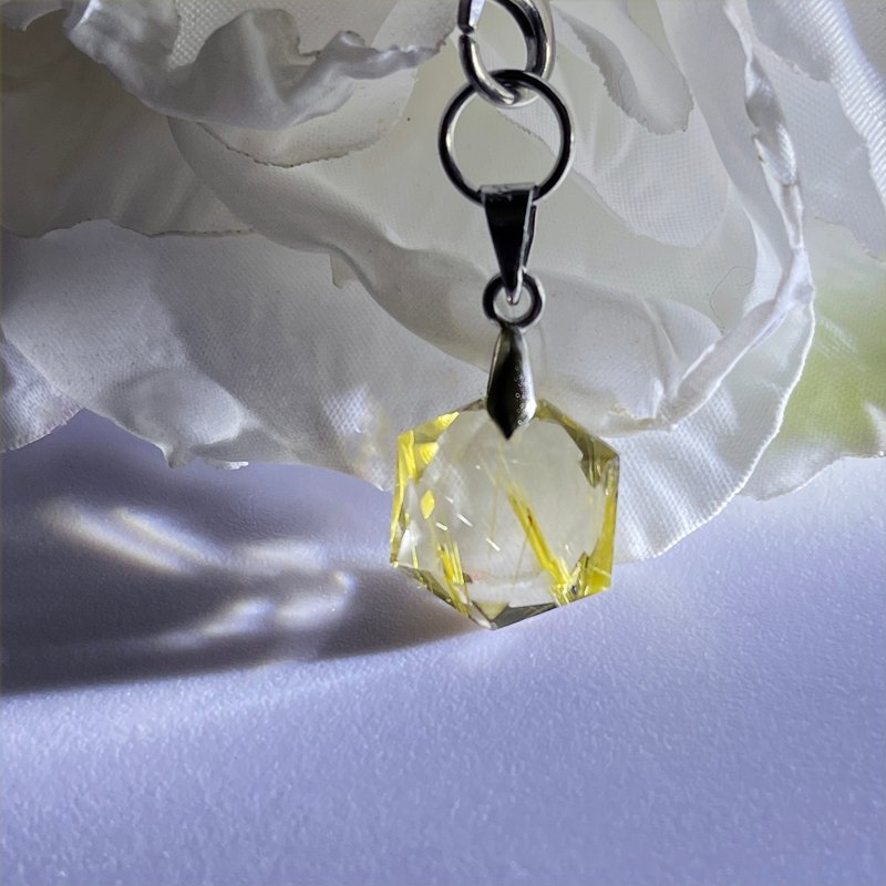 NO.56 精美纯天然 发晶 灵摆 项链 吊坠 六芒星 金发晶 秀气款 - 项链 - 水晶 金色