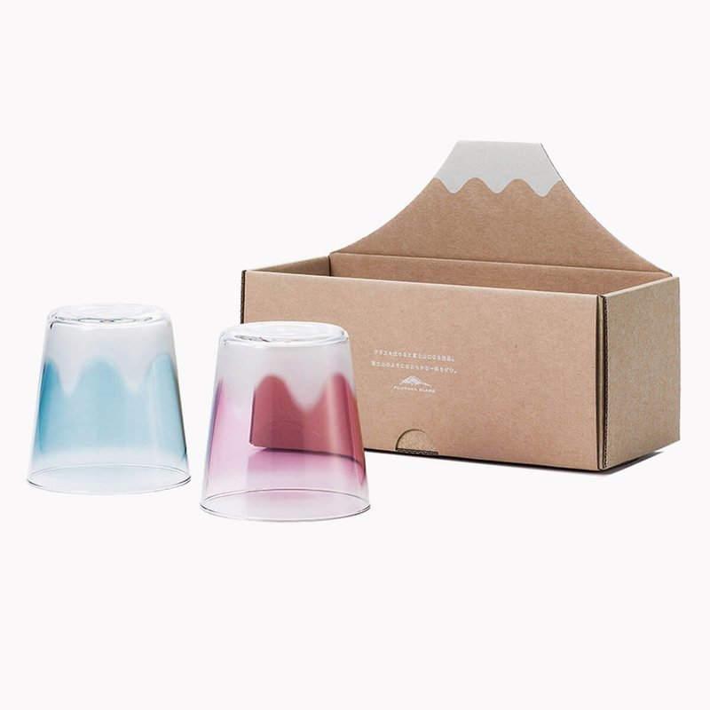 300cc (一对价)【日本石冢硝子】MSA雕刻 X 富士山对杯 结婚礼物 - 酒杯/酒器 - 玻璃 粉红色